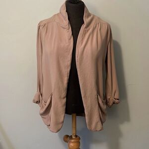 Forever 21 Women's Tan Open Front Cuffed Sleeves Viscose Cardigan